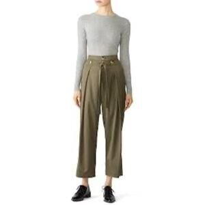 GREY Jason Wu Military Green Cropped Tie‎ Waist Wide Leg Crop Pants Size 10
